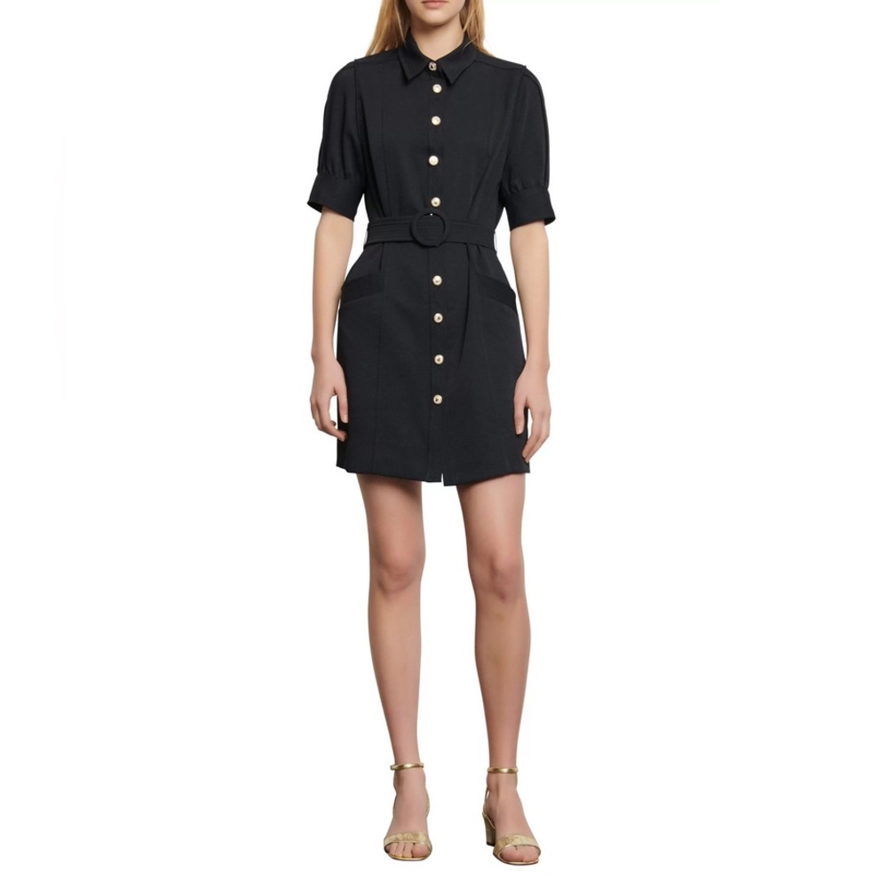 Sandro Joody Belted Short Sleeve Minidress in Black NWOT